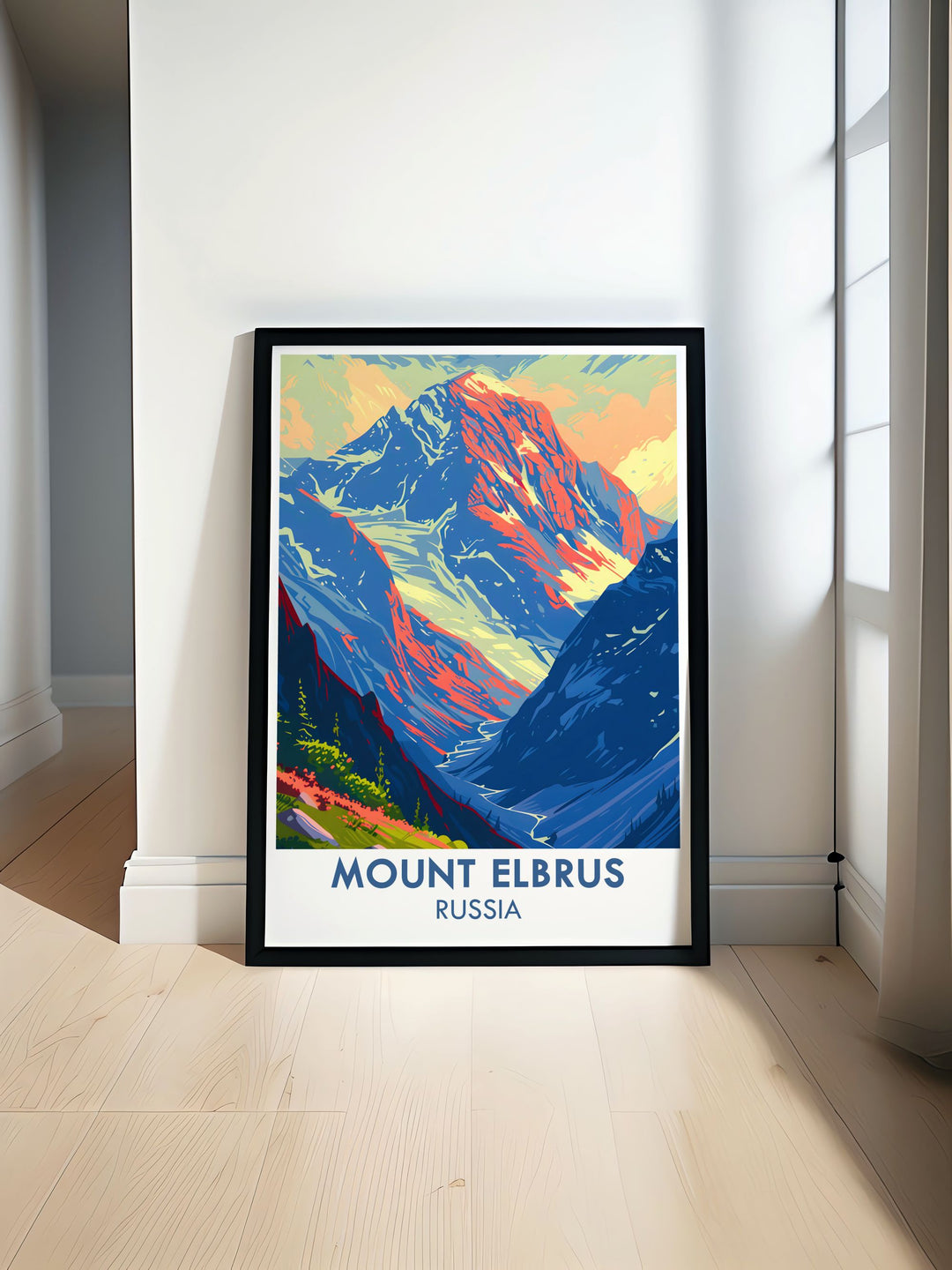 Mount Elbrus Poster showcasing the breathtaking peak of Europes highest mountain vibrant colors and intricate details make it a perfect piece of mountain wall art includes Mt Elbrus stunning prints for elegant home decor