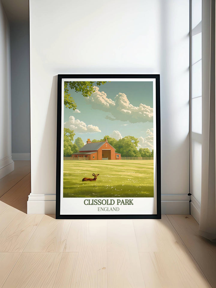 Clissold Park Animal Enclosure print showcasing the beauty of Clissold House in Hackney London. This stunning artwork is perfect for modern living room decor and adds a touch of elegance to any space. A great addition to your collection of East London Art and London Wall Art.