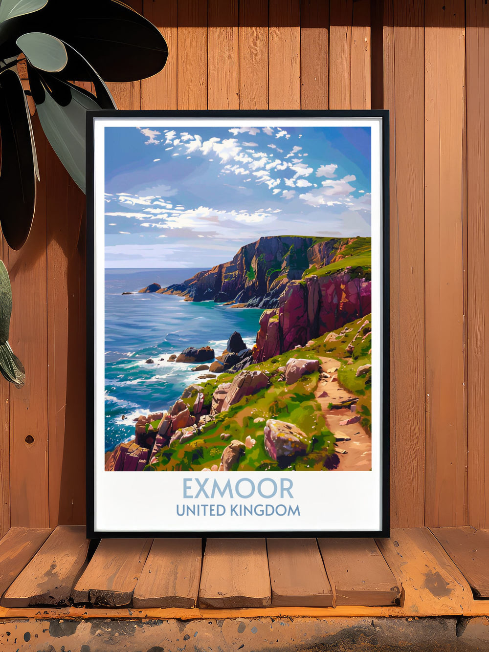 Exmoor Coastal modern prints capturing the dramatic shorelines and scenic views of Exmoor National Park a beautiful addition to any living space this print brings the wild and untamed beauty of the English coast into your home decor.