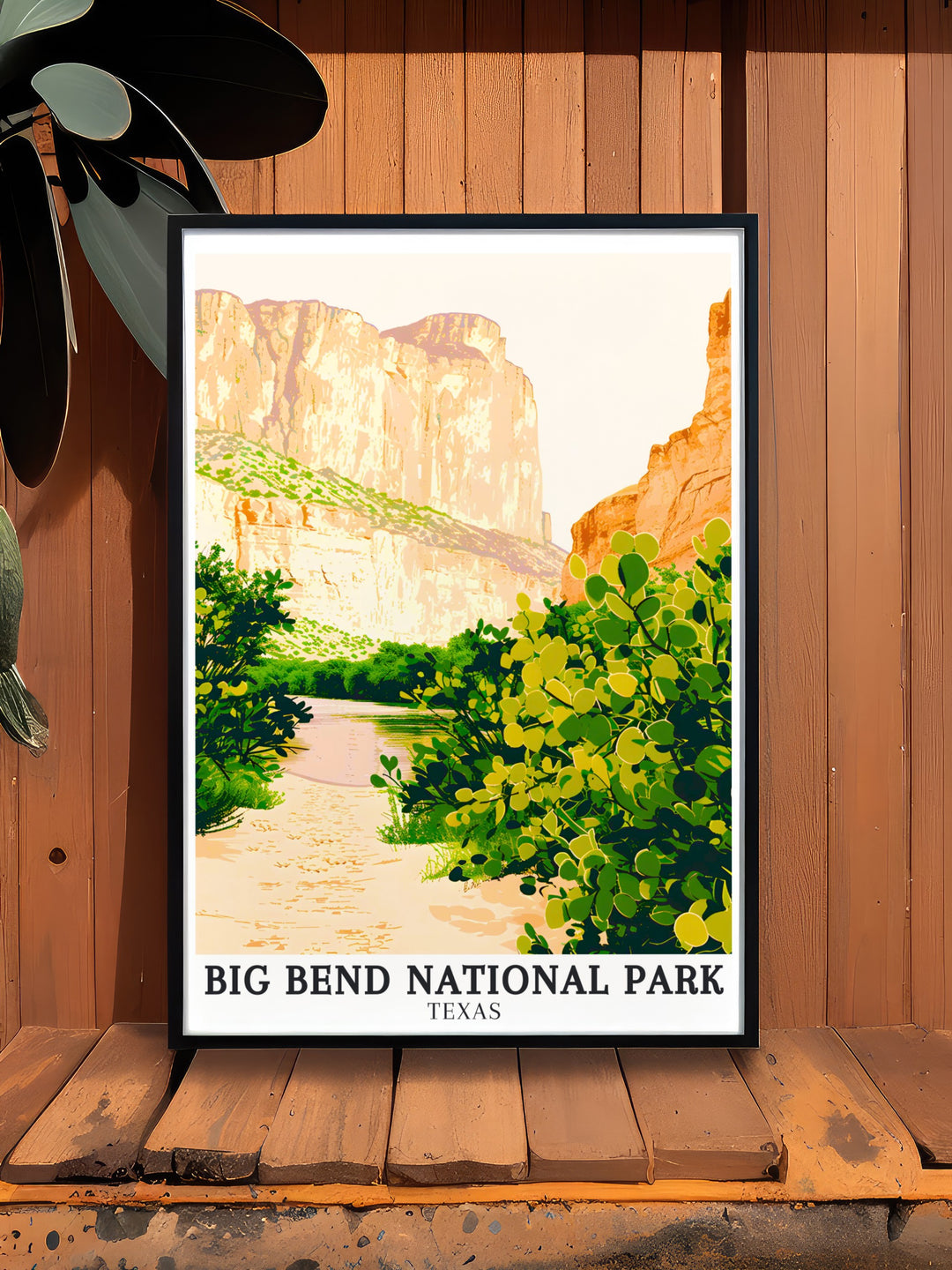 Big Bend National Park art print depicts the Rio Grande River South Rim cliffs and the vast Chihuahuan Desert in Texas USA making it an elegant home decor piece that transforms your space into a serene retreat filled with the beauty of nature