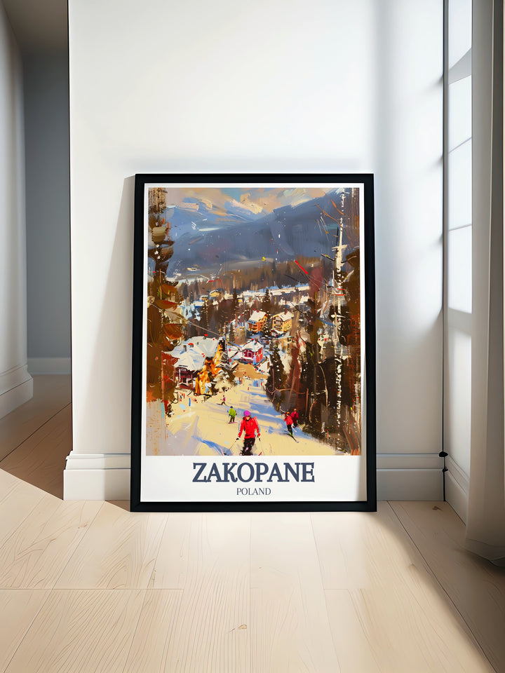 Gubałowka Hill and Kasprowy Wierch Modern Art featuring the majestic peaks of the Tatra Mountains in a vibrant color palette perfect for elegant home decor and stunning wall art suitable for any room.