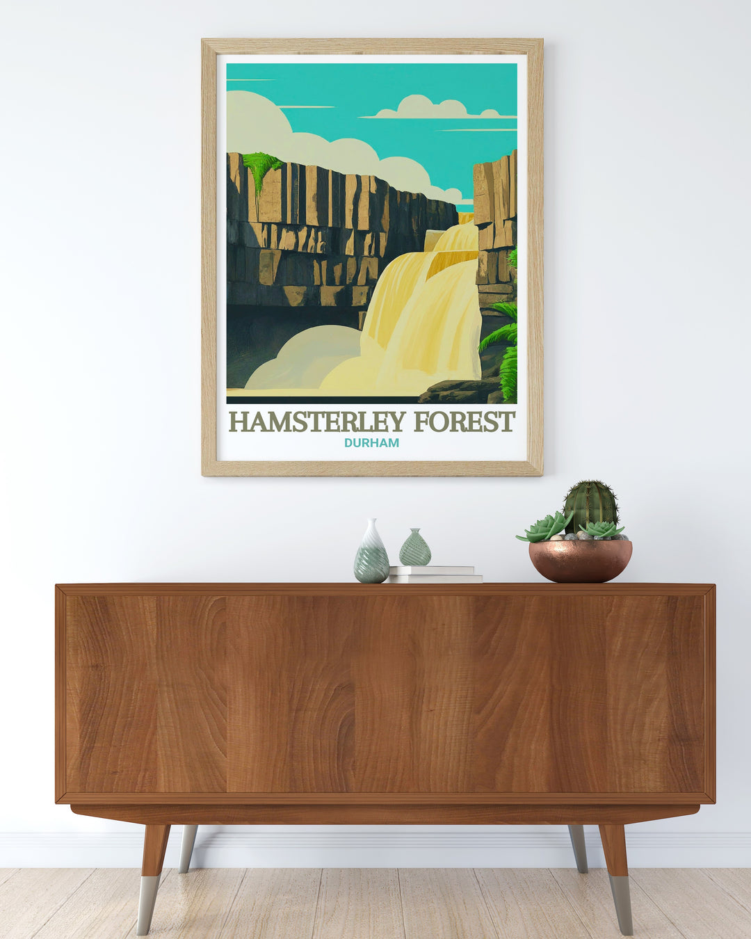 Elegant High Force Waterfall framed print showcasing the stunning natural beauty of County Durham ideal for anyone who loves nature art and wants to add a dramatic yet tranquil touch to their home or office decor