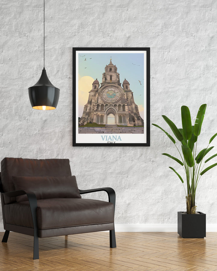 Portugal travel art featuring Viana Do Castelo combined with Turin Cathedral modern prints creates an elegant decor piece for any home or office providing cultural and architectural beauty from two of Europes most iconic landmarks.