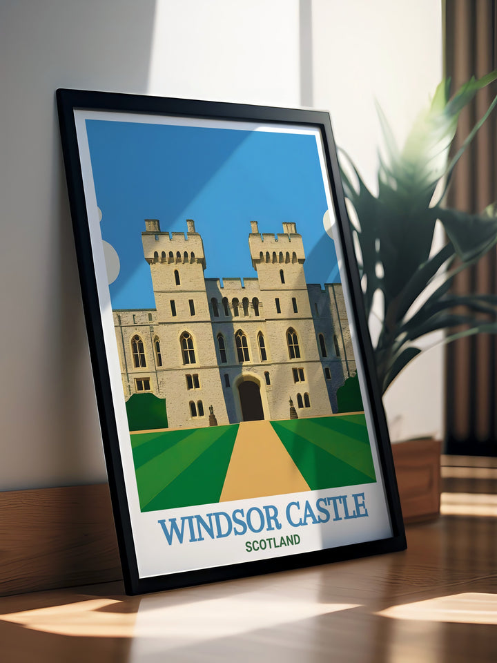 Bring the majesty of Windsor Castle into your home with this beautifully crafted travel poster. Highlighting the historic charm of this iconic English landmark, this artwork is perfect for anyone looking to add a touch of British history and culture to their décor.