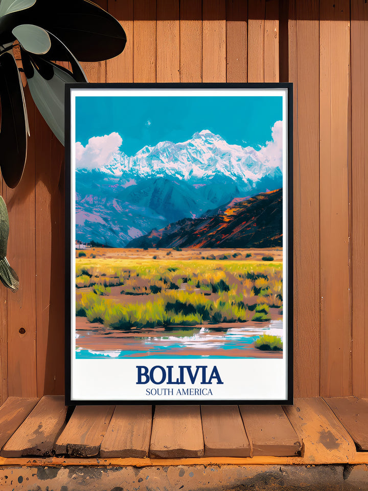 Bolivia city map showcasing the intricate streets of La Paz with the majestic Altiplano plateau and Cordillera Real mountain range in the background perfect for modern living room decor