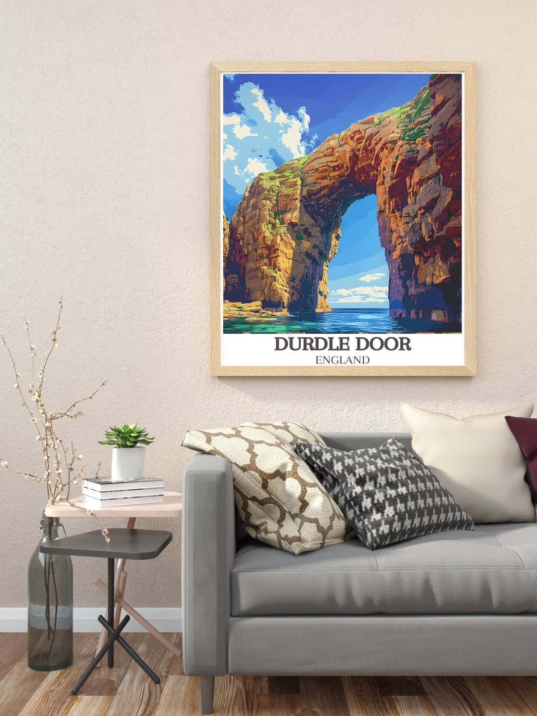 Durdle Door Arch artwork showcasing the breathtaking landscape of Dorset perfect for Dorset travel posters prints and home decor adding a touch of elegance and natural beauty to any room ideal for gifts and enhancing your living space.