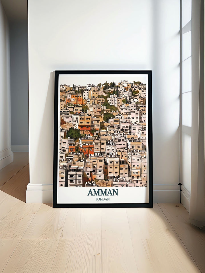 Beautiful Jordan Poster featuring Jabal Amman Mango street capturing the vibrant essence of Amman city perfect for home decor and travel lovers seeking unique art prints and posters