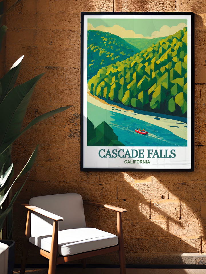 Enhance your home with the Cascade Falls poster print a beautiful representation of Californias natural wonders New River stunning living room decor adds a modern touch making it an excellent choice for those who appreciate art and nature.