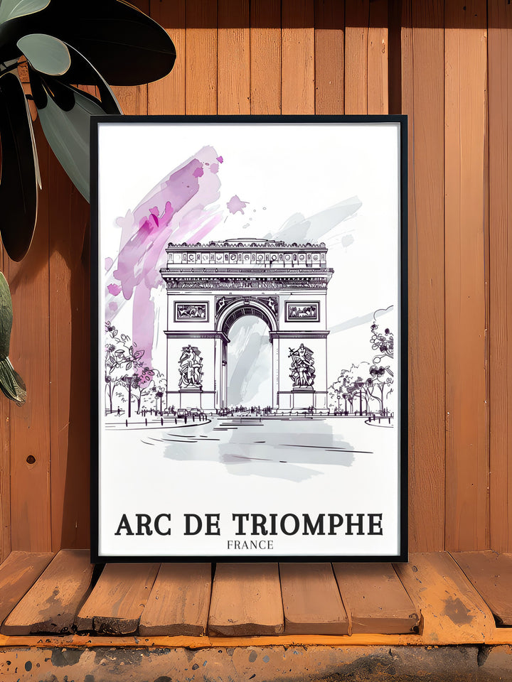 Elevate your space with Paris Travel Poster showcasing Arc de Triomphe at Place de lEtoile Champs Elysees a stunning piece of art that captures the grandeur of Paris perfect for adding charm and style to your living room bedroom or office decor