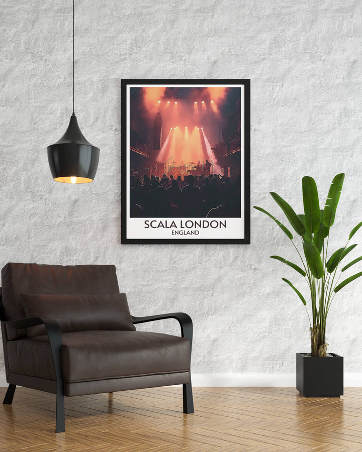 London architecture art print of Scala London highlighting its stunning Art Deco exterior and famous stage performances a timeless piece for those who appreciate the fusion of music and design ideal for enhancing the ambiance of any living space