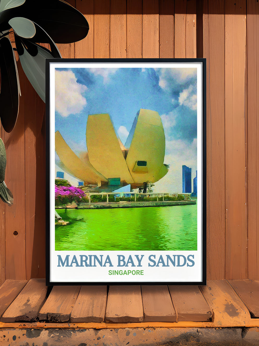 Marina Bay Sands Wall Print highlighting the architectural marvel that is Marina Bay Sands, with its unique design set against the stunning backdrop of Singapores Marina Bay. This print is perfect for urban art enthusiasts.