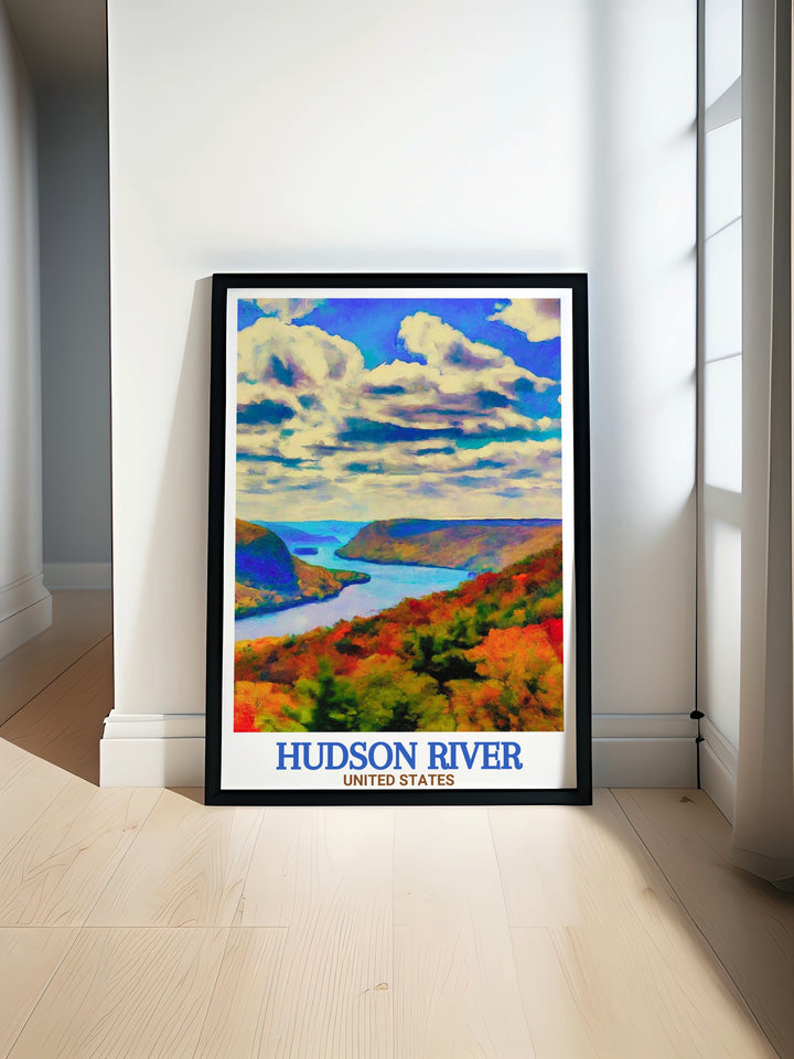 This Hudson River travel print captures the serene beauty of the Hudson Highlands State Park, offering a breathtaking view of the rivers flow through New Yorks landscape. Perfect for nature lovers and those with a deep connection to the Hudson Valley.