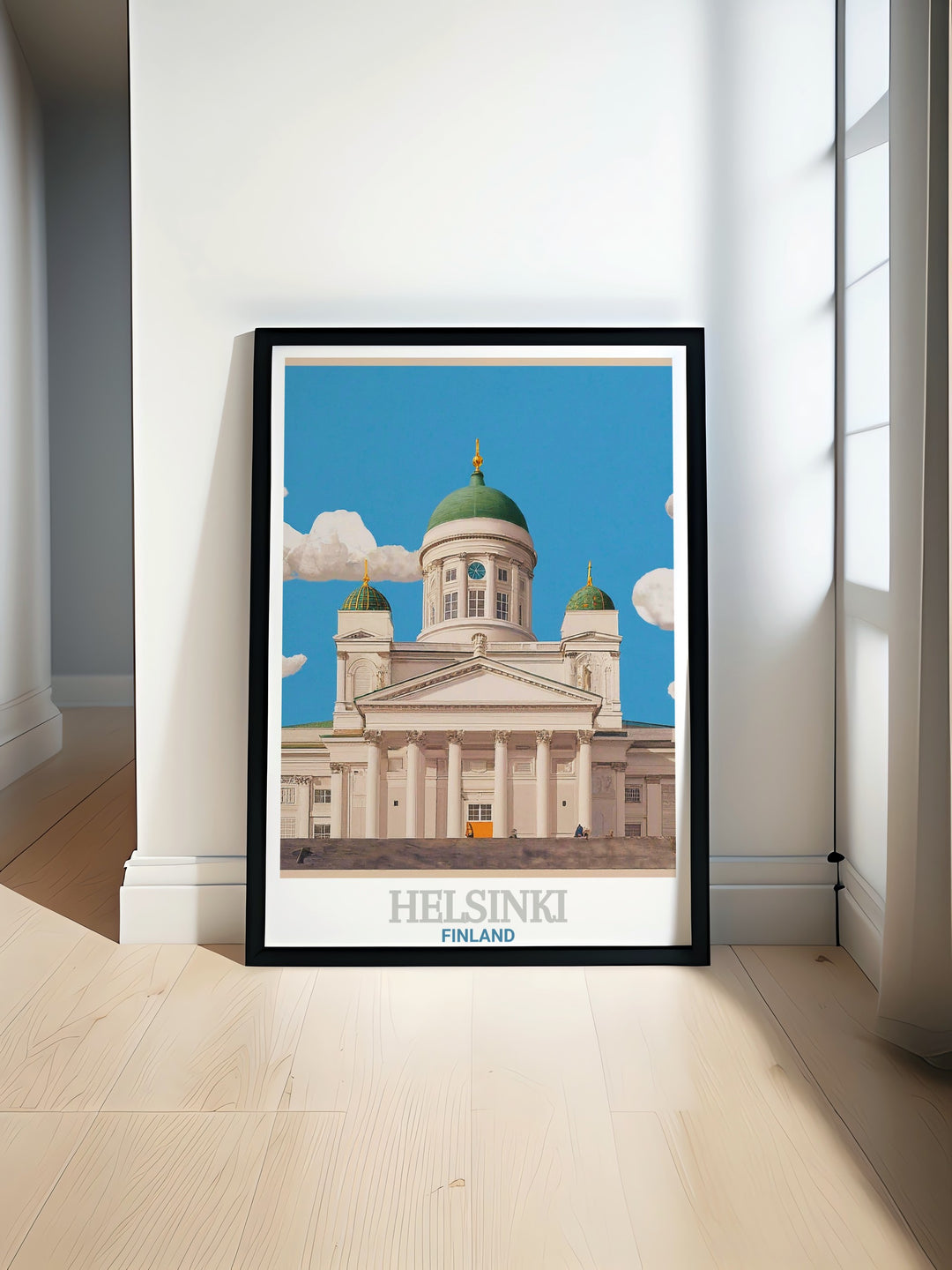 The Helsinki Cathedral travel print beautifully captures one of Finlands most visited landmarks, blending the elegance of its architecture with a modern design. This canvas art is perfect for those who love Scandinavian culture and historic landmarks.