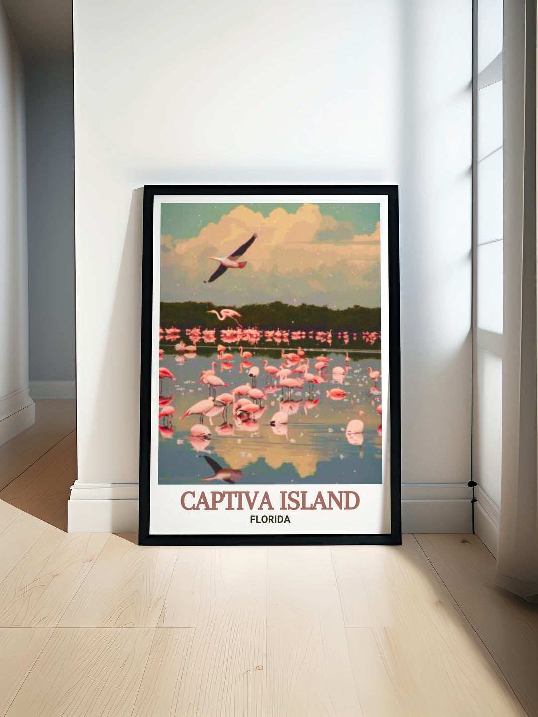 Transport yourself to the peaceful shores of Captiva Island with this travel poster, highlighting the islands pristine beaches and the diverse wildlife of the J.N. Ding Darling National Wildlife Refuge. Perfect for adding a touch of Floridas natural beauty to your home.