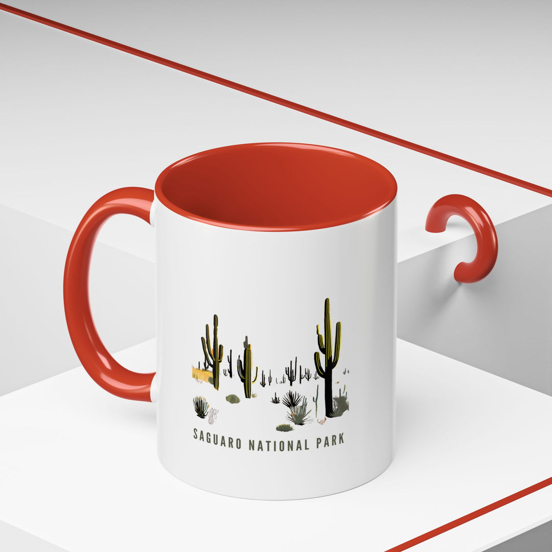 Bring a piece of Saguaro National Park into your home with this beautifully crafted mug. Made from durable ceramic, it features intricate artwork of iconic saguaro cacti. Dishwasher and microwave safe, it is perfect for coffee or tea lovers who appreciate natural beauty.