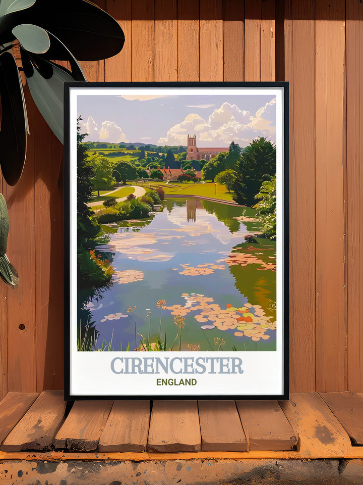 Experience the tranquility of Cirencester with this Abbey Grounds home decor print, highlighting the peaceful beauty of this historic English town, making it a perfect addition to any living space.