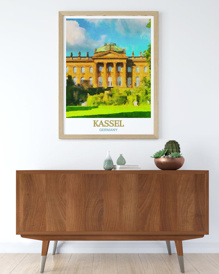 Germany Framed Art featuring the Wilhelmshöhe Palace in Kassel. This Germany Print is a stunning representation of the palaces historical charm, making it an ideal addition to any home decor. Whether as a gift or a personal keepsake, this print is sure to be a cherished piece for years to come