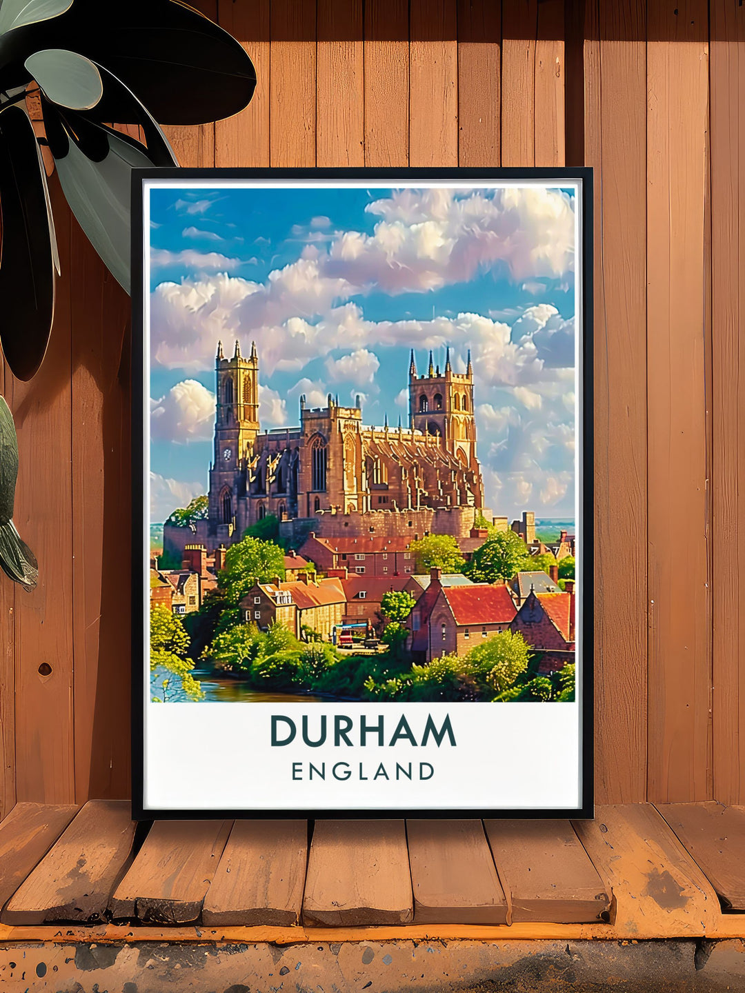 Durham Cathedral is highlighted in this travel poster, capturing its historic charm and the timeless beauty of Durhams skyline, perfect for your living space.