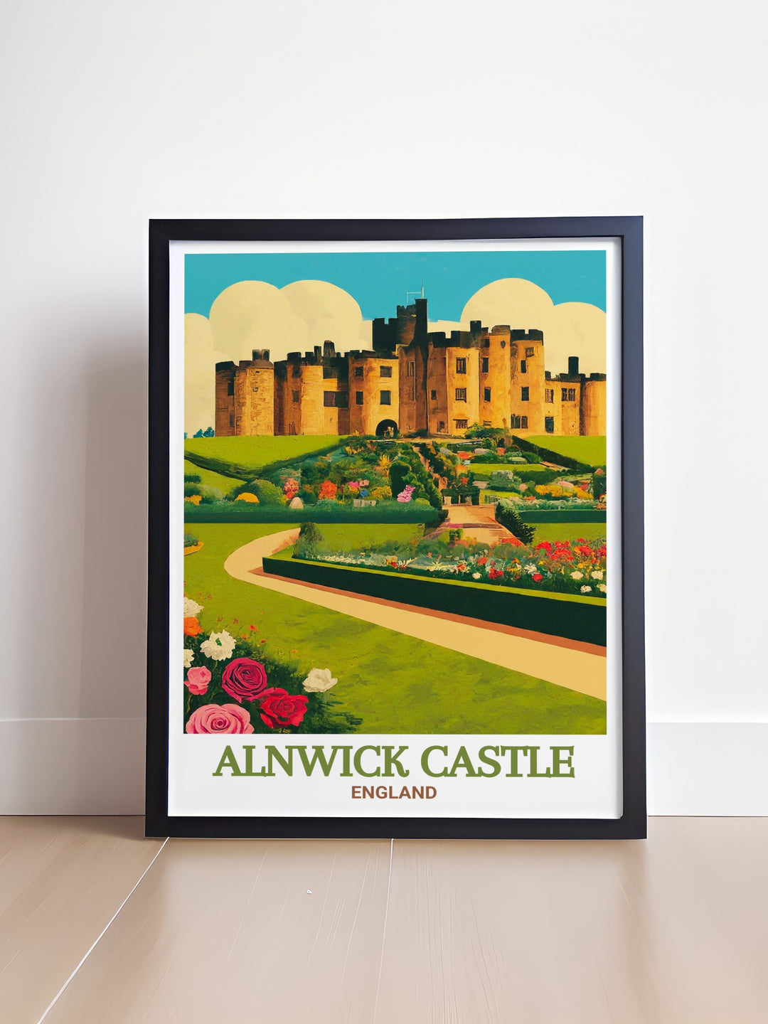 Alnwick Castle Wall Print featuring a detailed depiction of this iconic English castle. The artwork highlights the strategic importance and historical depth of Alnwick Castle, making it an ideal choice for those who appreciate historic landmarks in their home decor