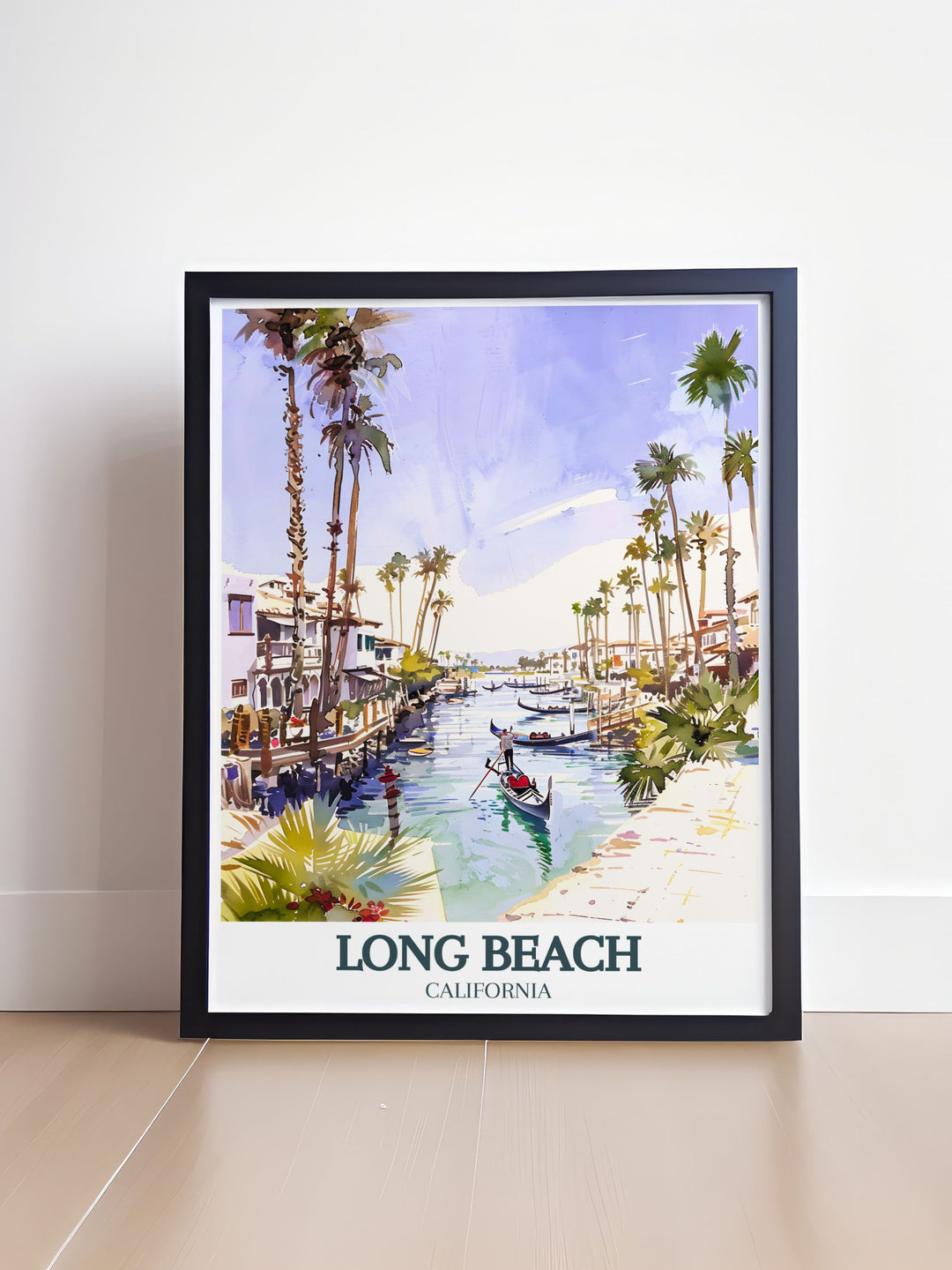 Belmont Shore and Naples Canals framed prints make perfect personalized gifts and modern décor. Featuring the Long Beach skyline, this California Poster is a striking addition to any room, offering a unique blend of vibrant color palette and timeless cityscape.