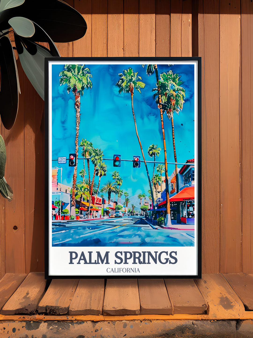 Palm Springs Wall Art featuring the famous Palm Canyon Drive and Downtown, two landmarks that define the citys artistic and architectural appeal. This framed art is perfect for travelers who want a piece of Palm Springs beauty in their home.