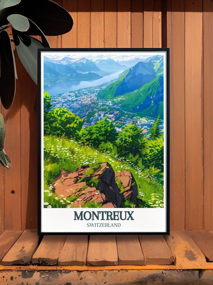 This Lake Geneva Art Print captures the essence of the Swiss Riviera, with the stunning Montreux shoreline and the imposing peaks of Rochers de Naye in the background. Perfect for bringing the Swiss Alps into your home, this poster is a must have for those who appreciate scenic views.