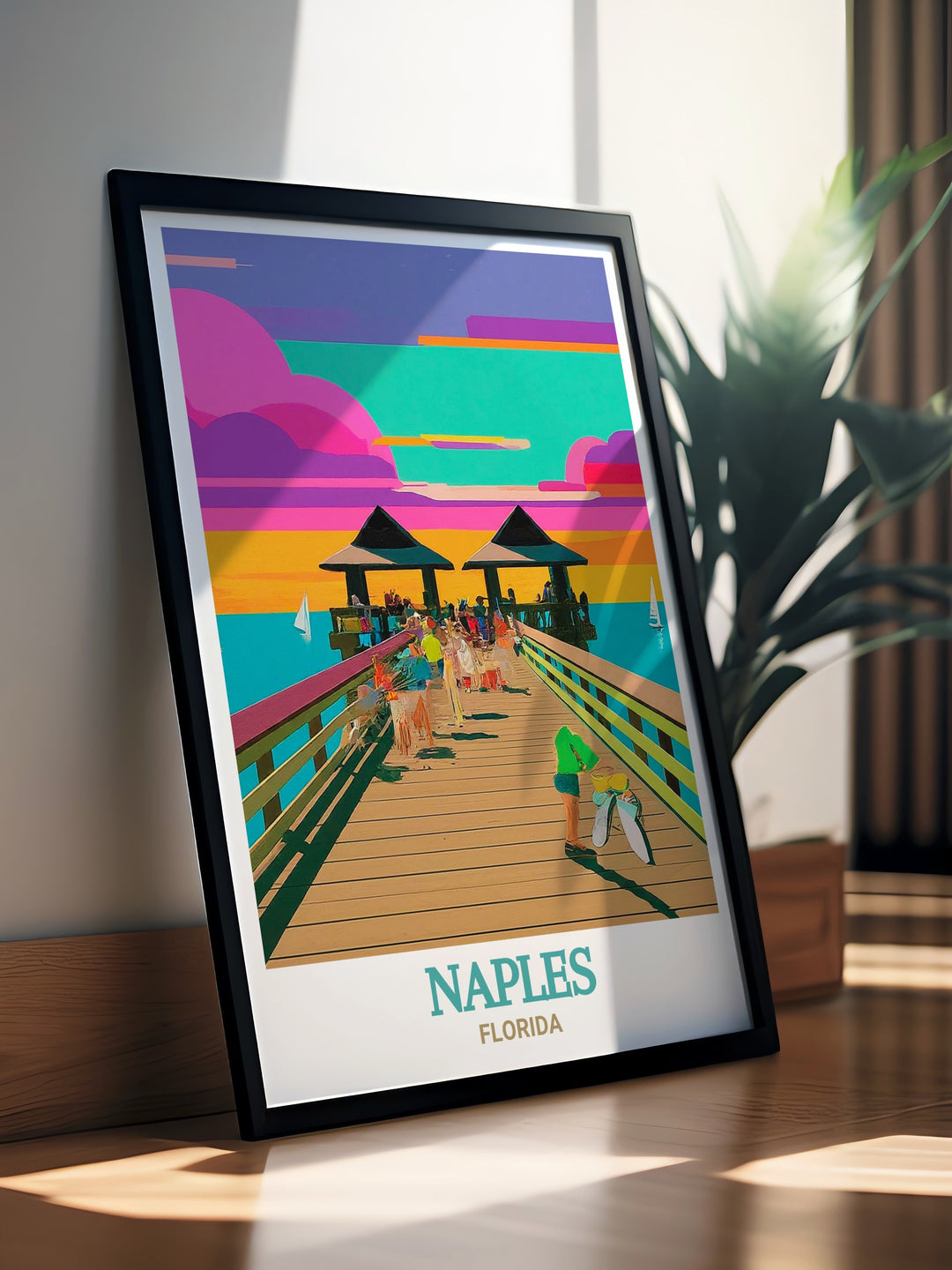 Naples Florida Wall Print offers a detailed and colorful view of Naples, Florida, capturing the citys vibrant streets, luxury lifestyle, and beautiful beaches. This artwork is perfect for those who want to bring the sunny vibes of Florida into their home.