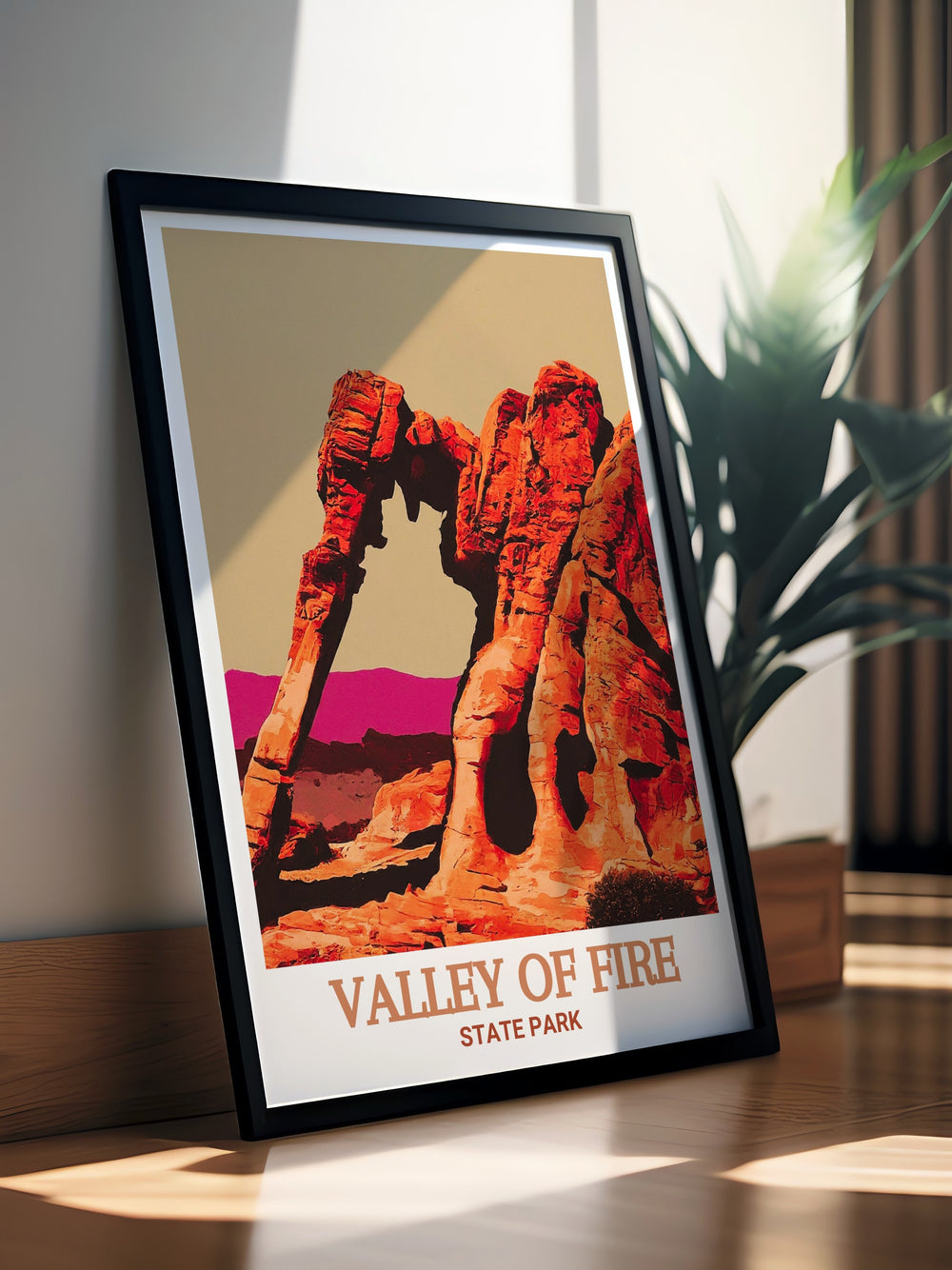 Elephant Rock wall art from Valley of Fire State Park, highlighting the majestic natural arch and its surroundings. This print is perfect for adding a touch of the American Southwest to your living space, bringing the beauty of Nevada into your home.