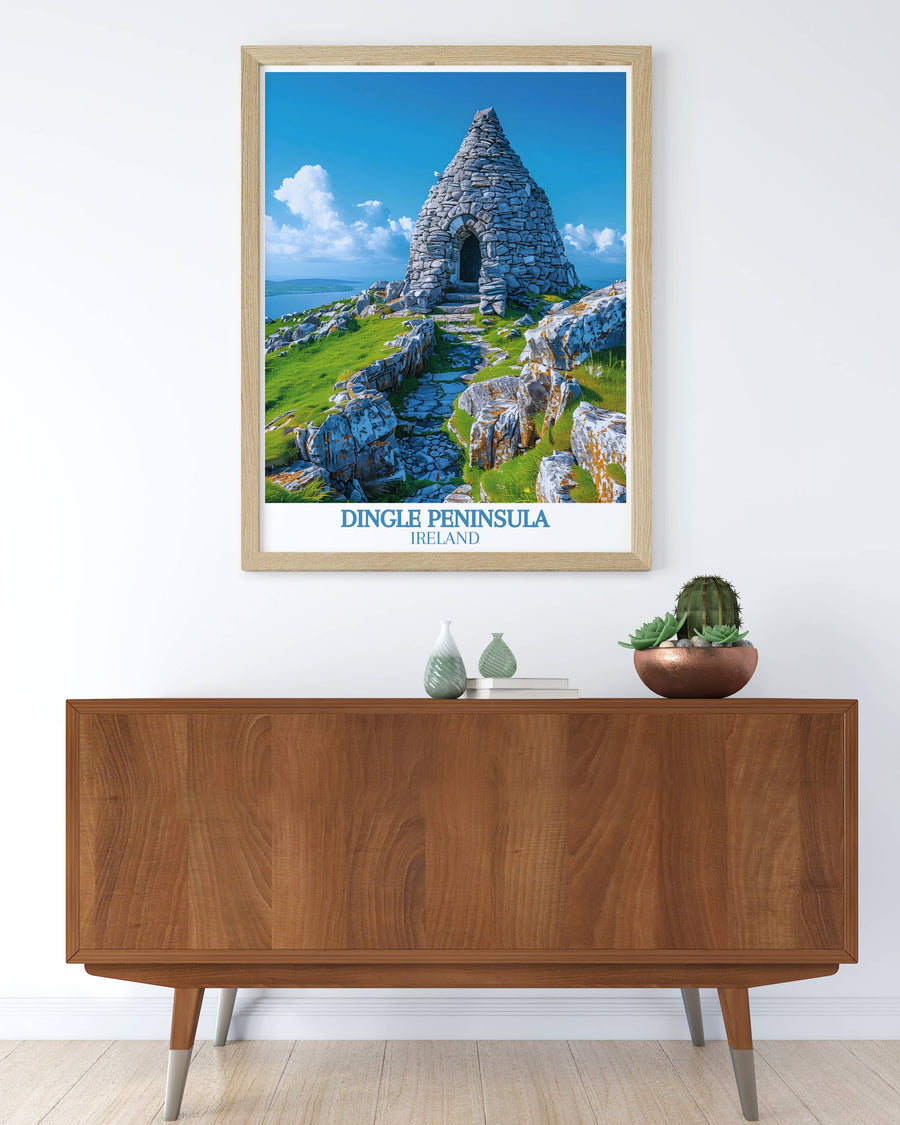 Gallarus Oratory Poster art illustrating the unique architecture of Dingle Ireland for stylish interior design