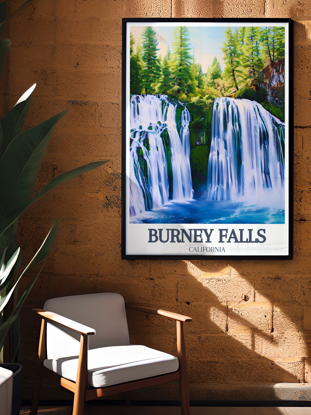 Bring the majesty of Burney Falls from McArthur Burney Falls Memorial State Park into your home with this art print a thoughtful gift for lovers of California travel and natural beauty featuring the tranquil and powerful waterfall in full display.