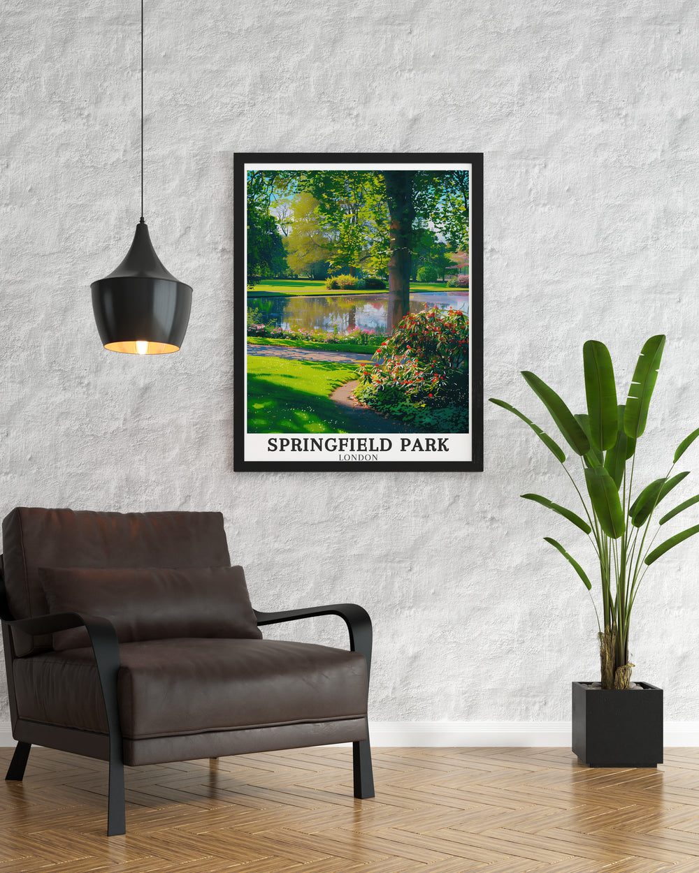 Vintage London Park Print featuring Springfield Park with Regents Canal and The Pond Upper Clapton in the scene a beautiful addition to any modern living room decor or office space capturing the serenity of East Londons natural landscapes and waterways.