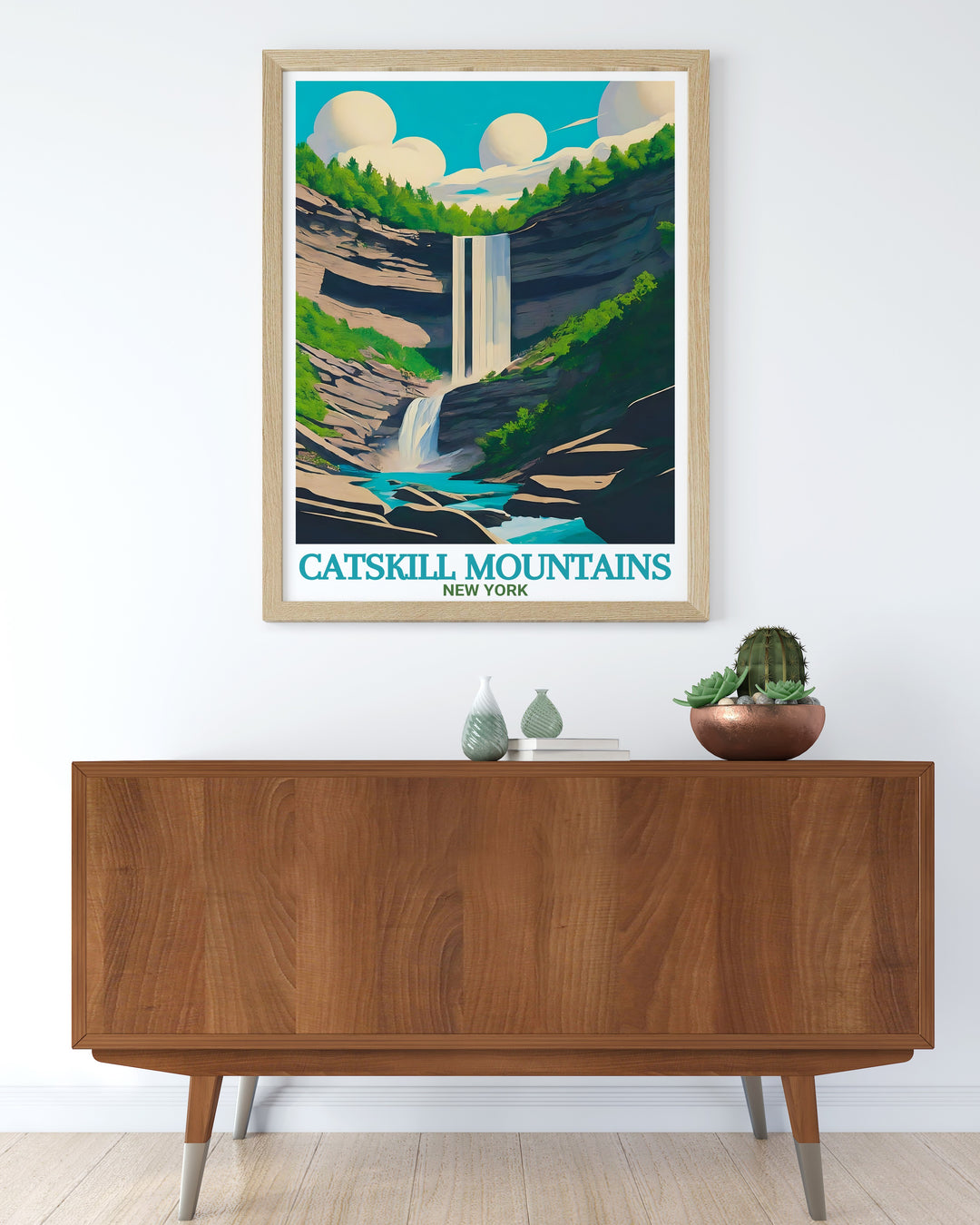 Kaaterskill Falls stunning living room decor features vibrant colors and captivating landscapes from New York State. These Catskill Mountains prints are ideal for creating a peaceful atmosphere in any room of your home.