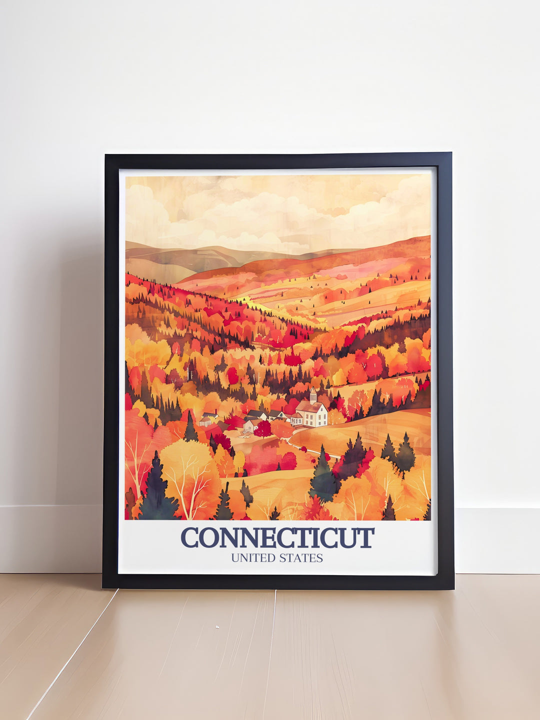 Connecticut wall art print of Litchfield Hills New England town offering a blend of vintage and modern styles for home decor this Connecticut poster is ideal as a personalized gift for birthdays anniversaries or Christmas adding charm and sophistication to any space.