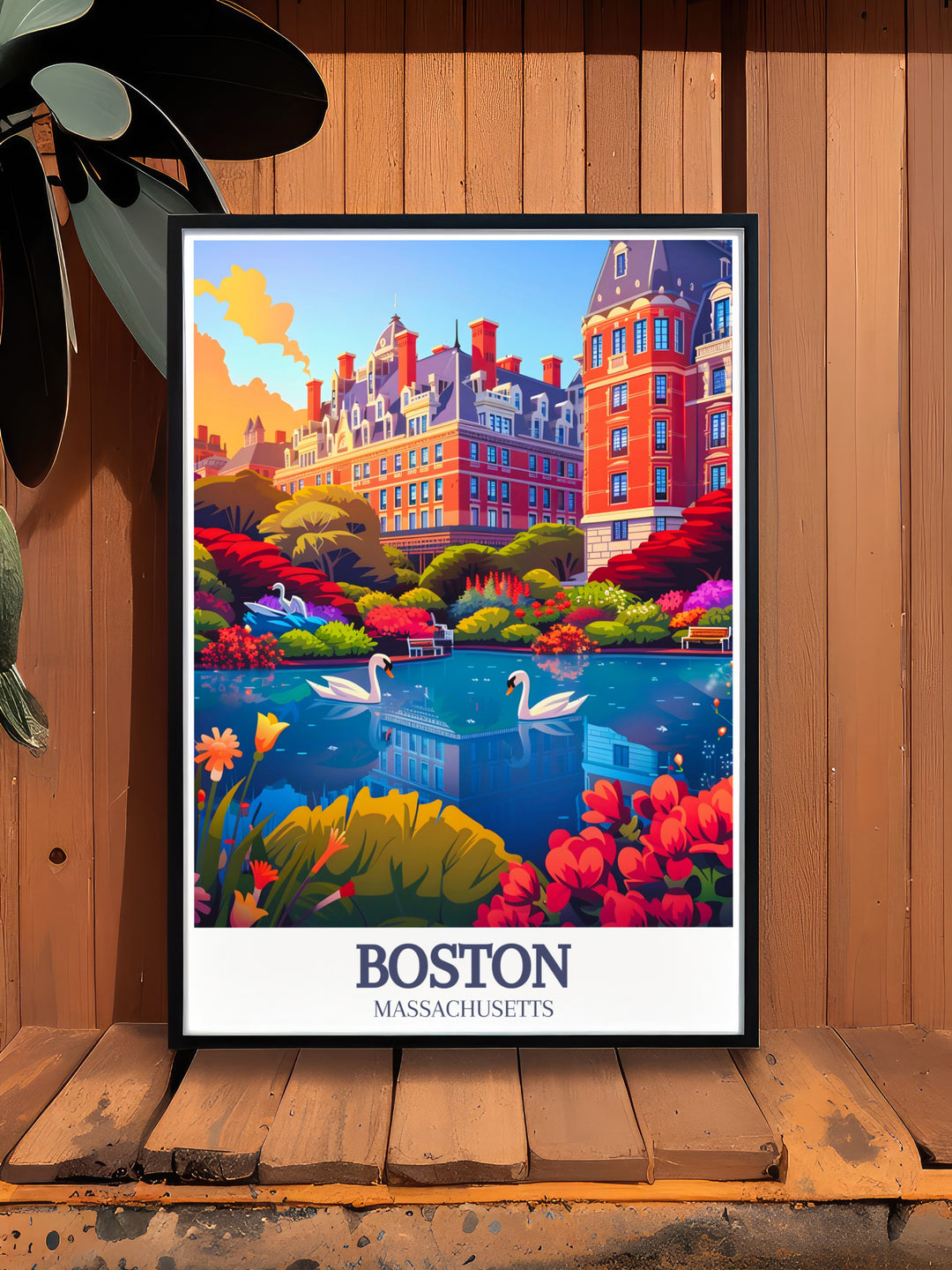 Boston Travel Print offers a detailed view of the Boston Public Garden alongside the dynamic Downtown skyline. This wall art brings the citys most beloved landmarks into your home, perfect for anyone who wants to celebrate Bostons charm and character.