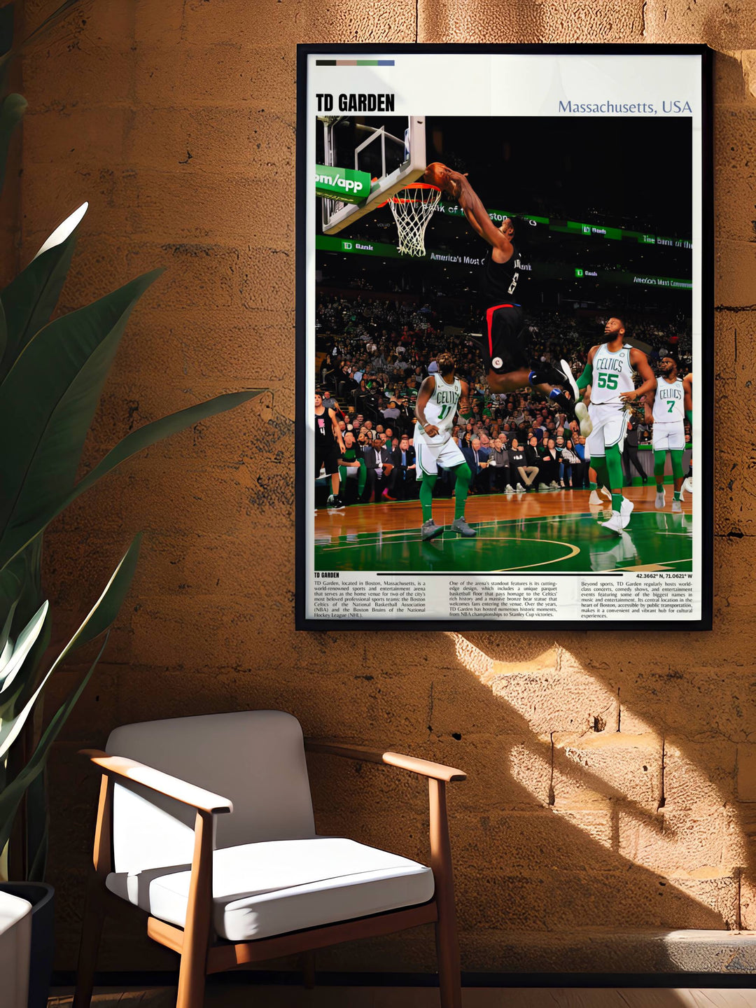 Dorm Room Print featuring Boston Celtics at TD Garden perfect for boys and dads who love the game and want to showcase their team spirit