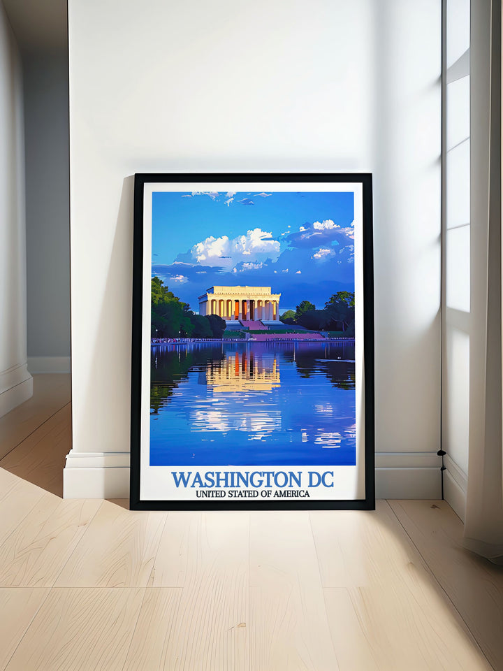 Fine line print of Washington DC featuring the Lincoln Memorial perfect for modern decor and elegant home decor. Ideal as an anniversary gift birthday gift Christmas gift or Fathers Day gift. This Washington DC art adds a touch of sophistication to any room.