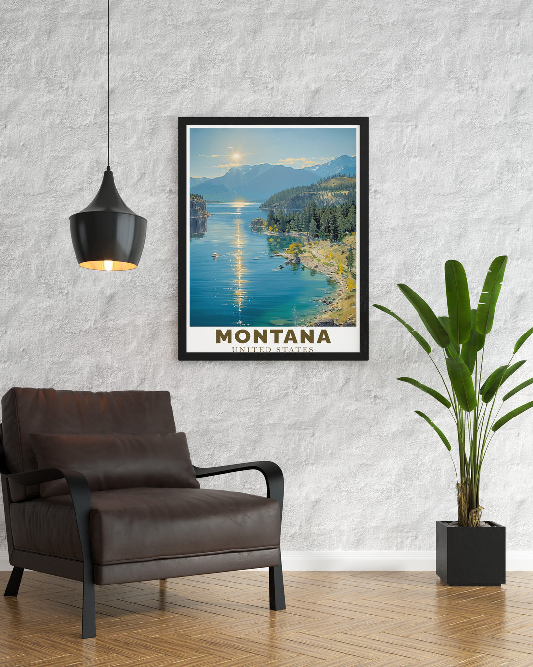 Flathead Lake Travel Print illustrates the peaceful waters and surrounding mountains of one of Montanas most iconic landmarks. This wall art is perfect for anyone who loves the outdoors, adding a sense of calm and inspiration to any room or space.