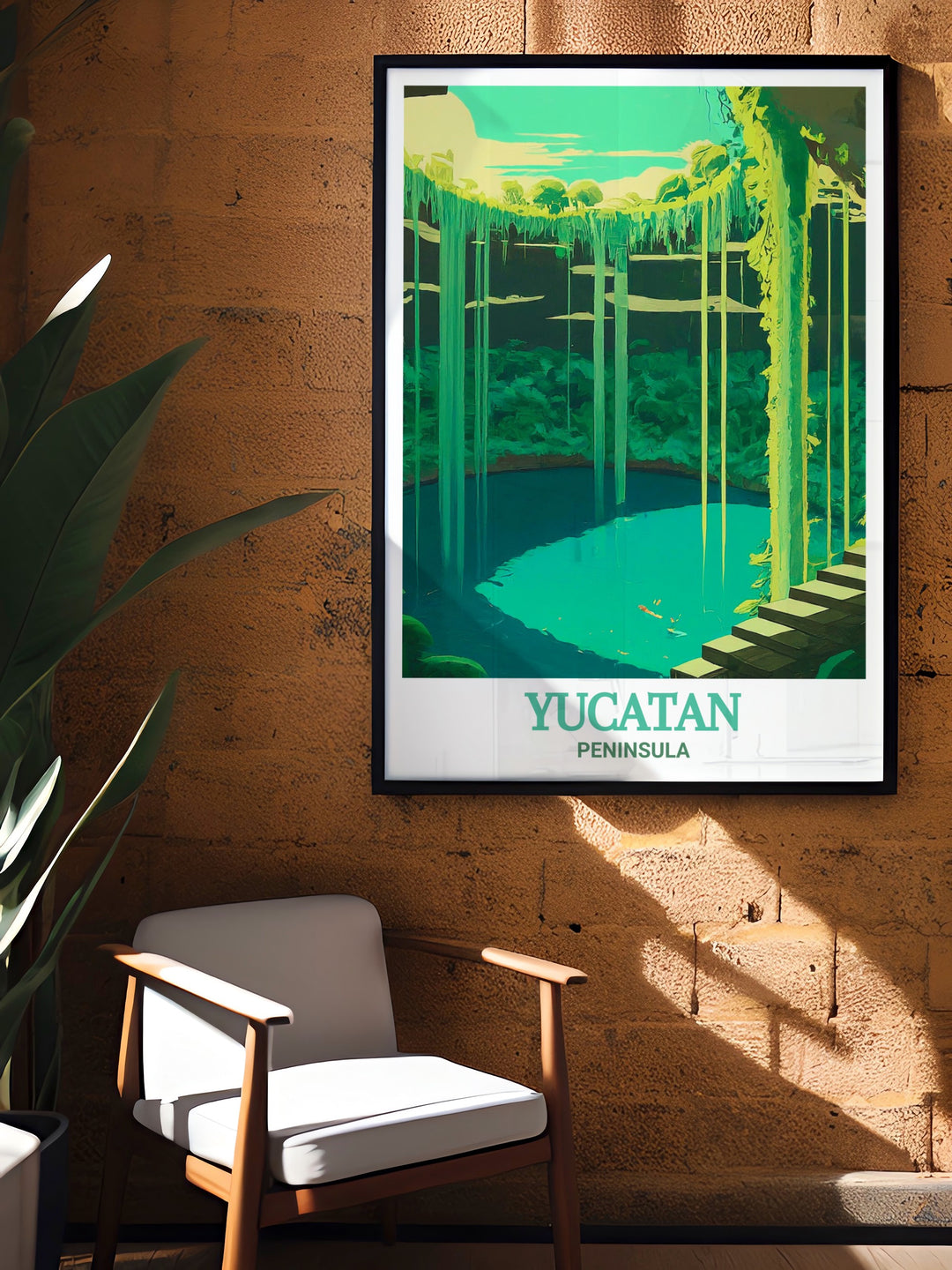 Celebrate the cultural and natural beauty of the Yucatan Peninsula with this travel print of Cenote Ik Kil, perfect for those who appreciate history and nature in their artwork.