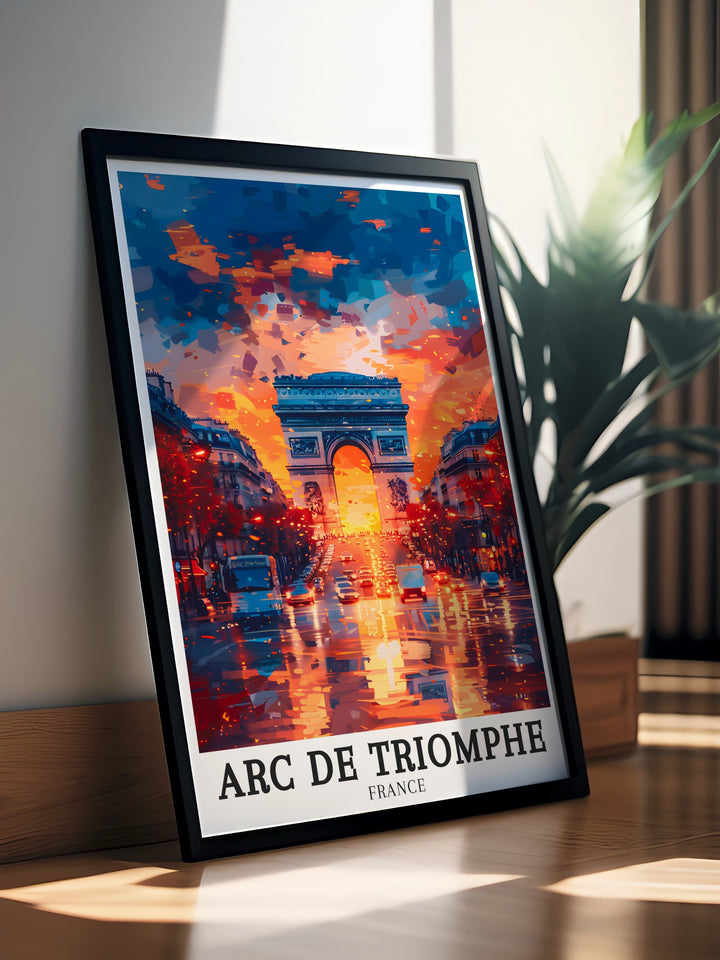 This Arc Triomphe Poster beautifully captures the essence of Paris with its detailed depiction of Champs Elysees Place de lEtoile a stunning addition to any home or office decor that will transport you to the heart of Paris every time you look at it