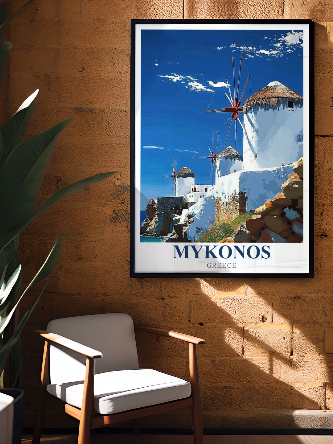 Enjoy the vibrant charm of Mykonos with our Greece poster prints featuring windmills and perfect for personalized gifts and stylish home decor