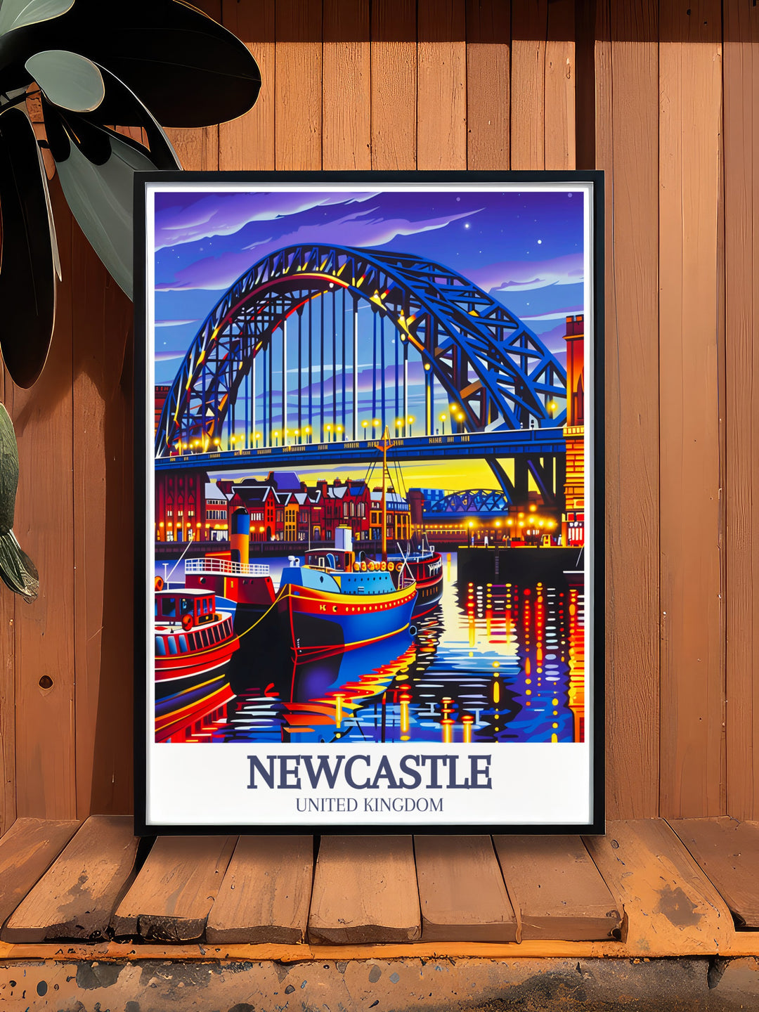 The Newcastle poster highlights both the Tyne Bridge and Quayside district in this detailed wall print. This travel poster is perfect for those who love UK travel gifts and decor, offering a beautiful representation of Newcastles most famous landmarks.