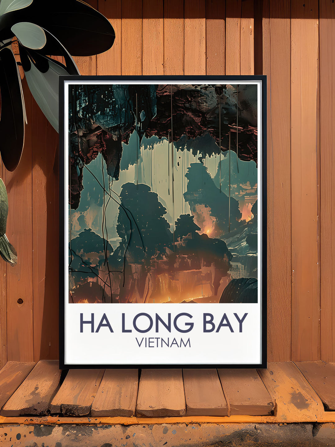 Featuring the stunning Surprising Cave in Ha Long Bay, this art print highlights the intricate stalactites and stalagmites of one of Vietnams most impressive natural wonders.