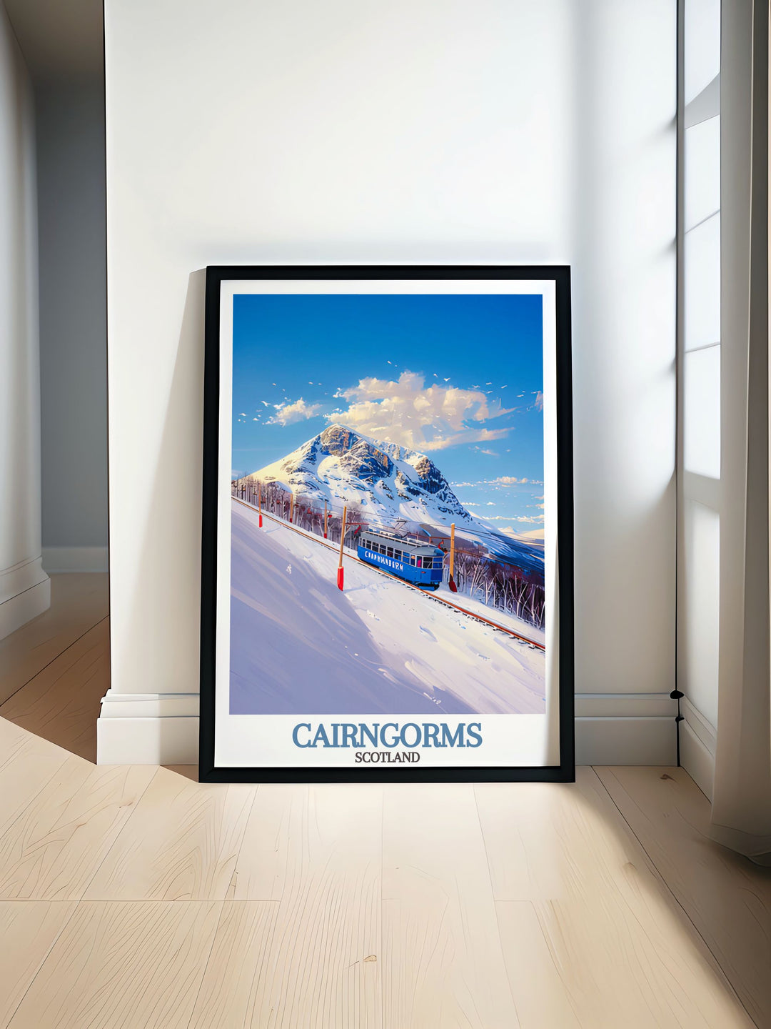 Cairngorm Mountain travel poster showcasing the breathtaking landscapes of the Cairngorms in Scotland perfect for adding a touch of nature to your home or office decor vibrant colors and intricate details make this a standout piece in any collection of wall art and travel posters.
