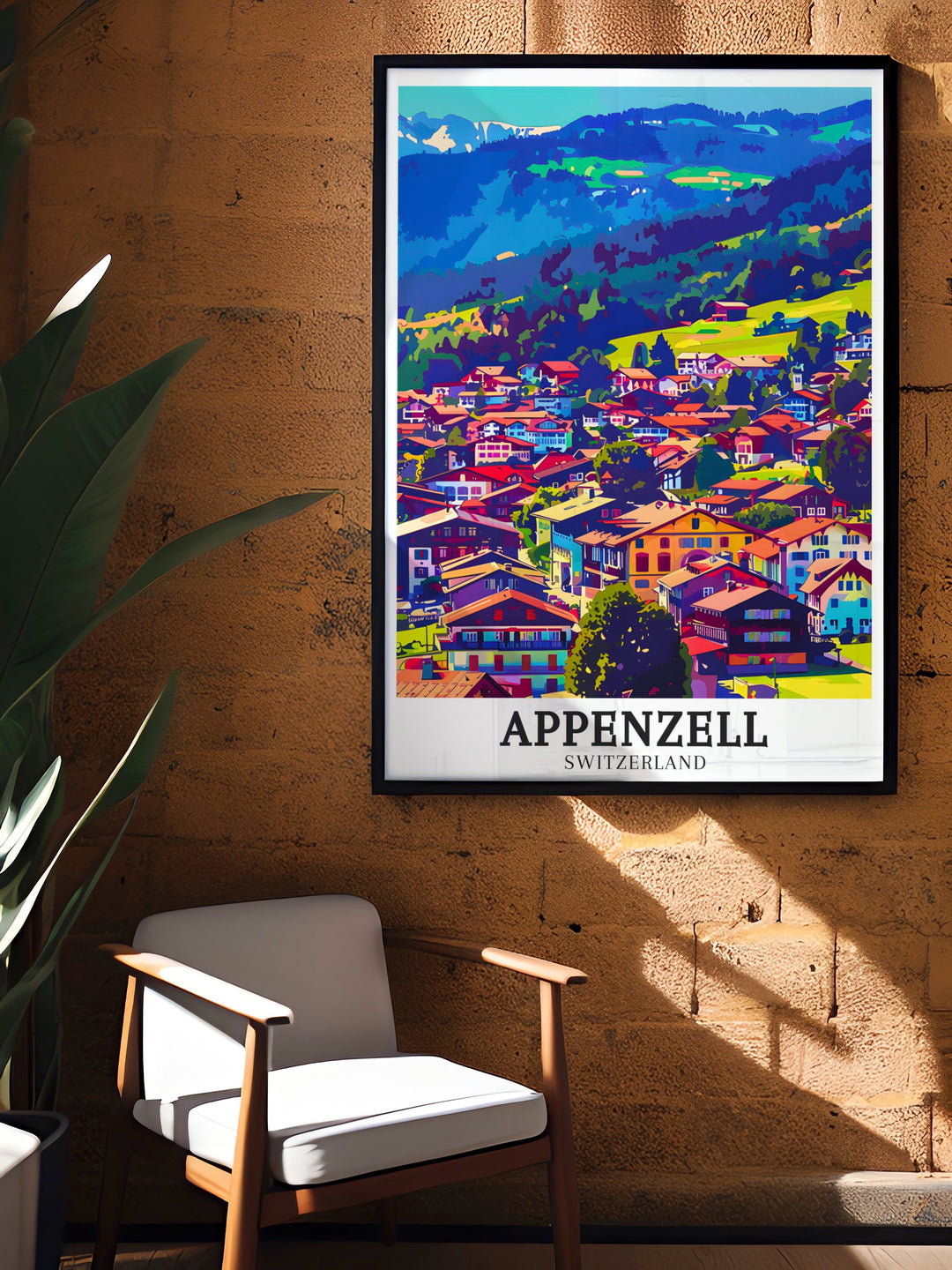 Appenzellerland framed art highlighting the peaceful rolling hills and stunning mountain views of this picturesque region in Switzerland. This wall art brings the tranquility of Swiss nature into any space.