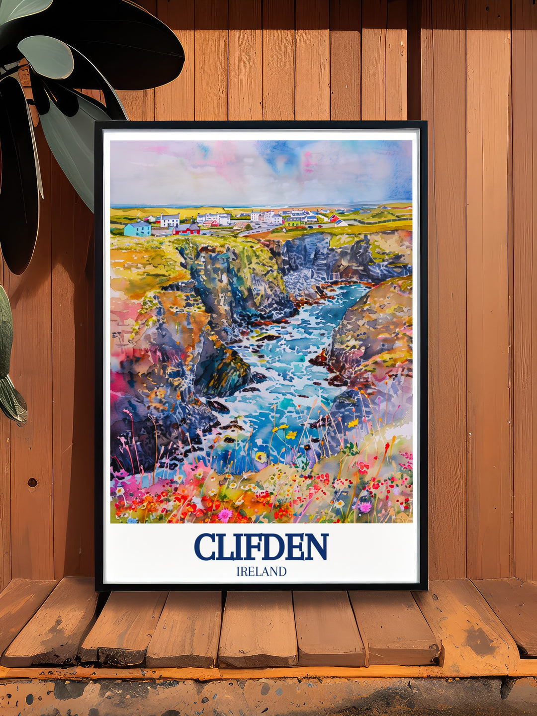 This vintage style poster of Clifden captures the spirit of the Wild Atlantic Way and the wild beauty of Connemara. The artworks classic design makes it a timeless addition to any home decor, evoking memories of Irelands west coast.