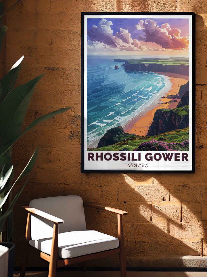 Elegant Rhossili Bay modern art capturing the essence of Welsh beaches for sophisticated wall decor