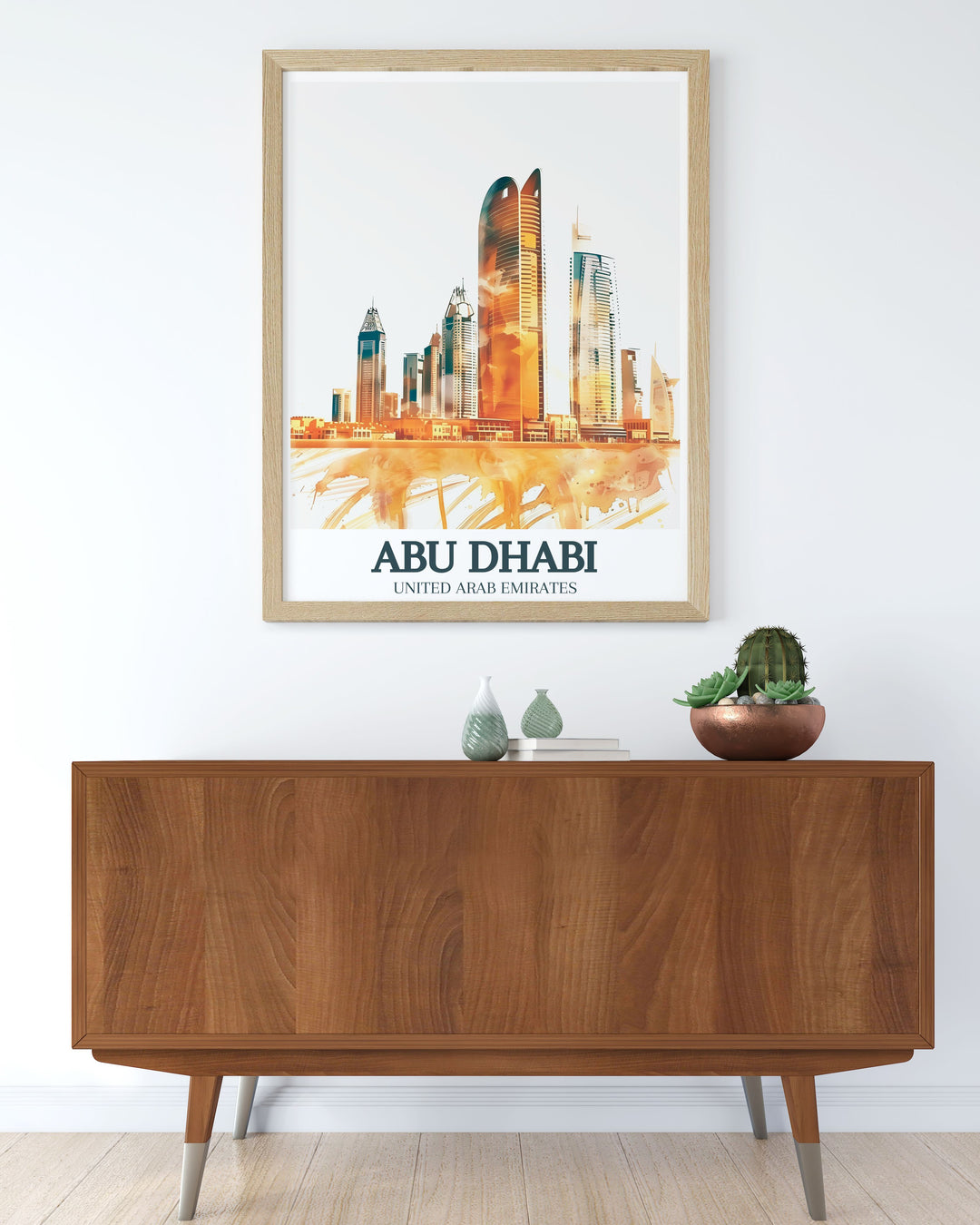 Unique artwork of the Burj Mohammed Bin Rashid in Abu Dhabi. This Emirates travel poster showcases the towers stunning design and is a great addition to any art collection. Perfect as a gift for those who appreciate modern architecture.
