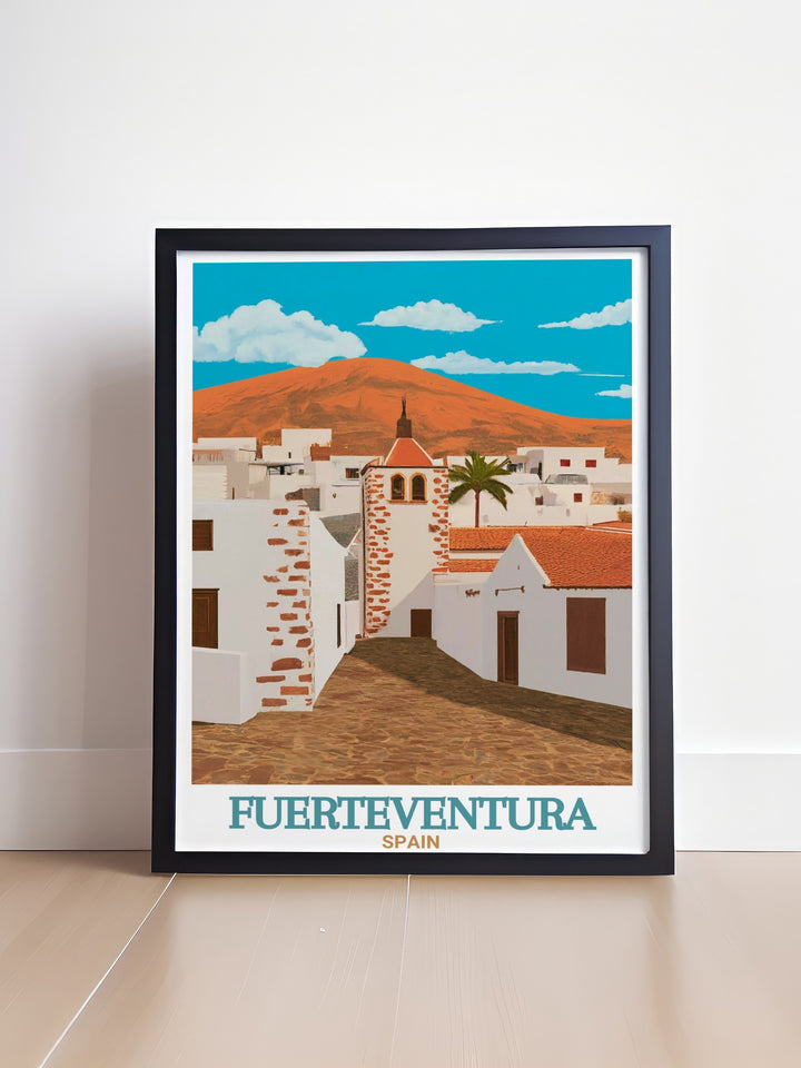 Capture the essence of Spains Canary Islands with this Fuerteventura wall art. Showcasing the historic town of Betancuria, this travel print offers a timeless look at one of Spains most scenic regions. Perfect for gifting or adding to your personal collection.