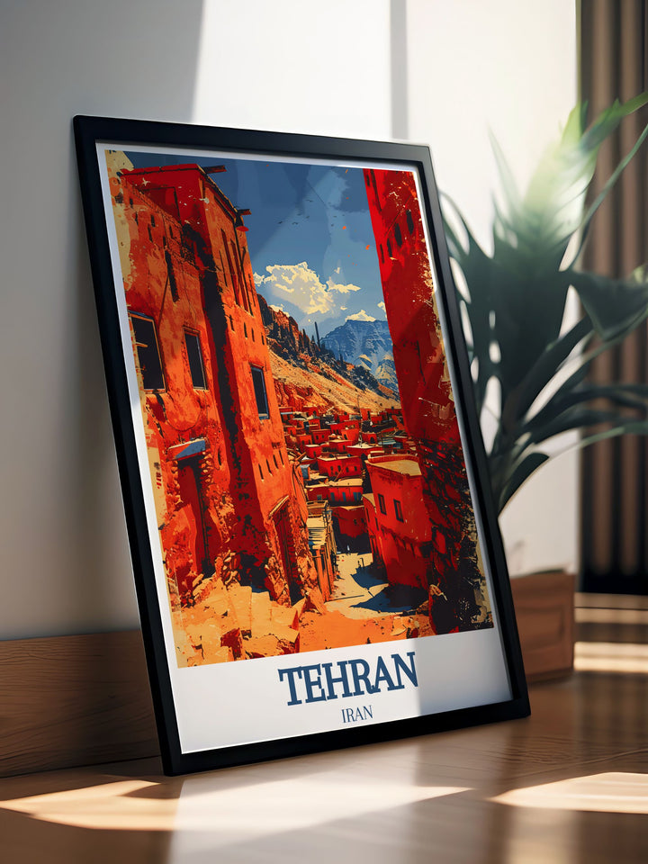 Elegant Tehran Poster and Abyaneh village Karkas Mountains artwork perfect for anniversary gifts birthday gifts and Christmas gifts adding a touch of sophistication