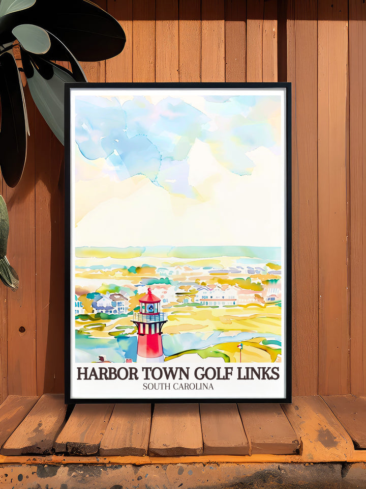 The Harbor Town Golf canvas art captures the spirit of the game, featuring the picturesque 18th hole with the Harbour Town Lighthouse in the distance. This travel poster is a must have for any golfer, adding sophistication and inspiration to any space.